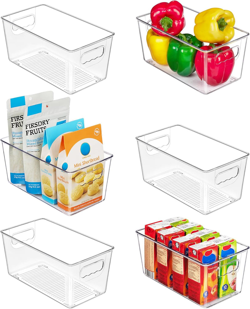6 Pack Clear Plastic Food Storage Containers with Handle, Pantry Organizer Bins,for Refrigerator, Cabinet, Kitchen, Cupboard, Countertop, Freezer Organization and StorageMedium - 6pack-S(9.4"L x 5.1"W x 4.3"H)