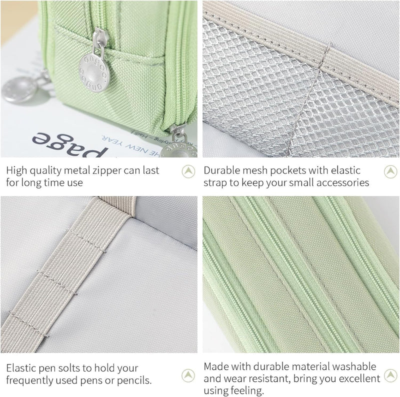 Aputue Pencil Case, Large Capacity Multi Compartment Japanese Style Pen Holder Bag, Aesthetic Stationery Organizer Pouch for School Office College Students, Durable Zipper Storage Box Green