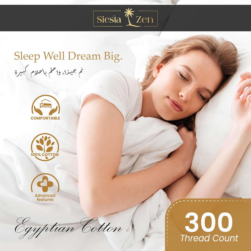 Premium 100% Egyptian Cotton Duvet Cover King 260x240cm with 2 Pillowcases, 300TC Percale Weave, Soft & Comfy Luxurious Hotel Quality Comforter Cover, All Season Bedding Set (White, King) - White Queen