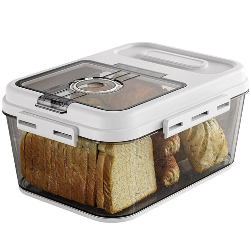 Bread Box For Kitchen Countertop, Airtight Bread Storage Container, Time Recording Bread Keeper with Lid,Bread Storage For Homemade Breads, Toast, And Cookies, White Bread Holder