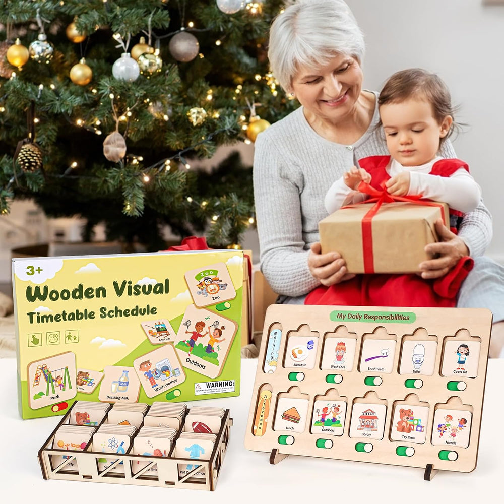 Wooden Visual Schedule for Kids Chore Chart, Morning Bedtime Routine Charts for Kids Toddlers, autism learning materials&Daily Schedule Board for home