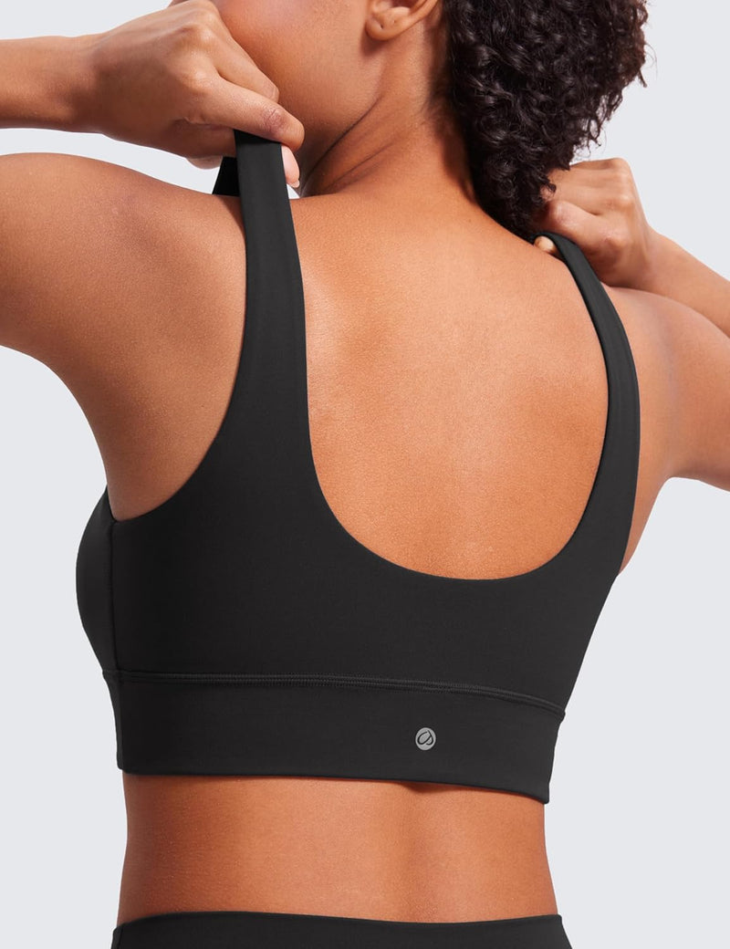 CRZ YOGA Womens Butterluxe U Back Sports Bra - Scoop Neck Padded Low Impact Workout Yoga Bra with Built in Bra