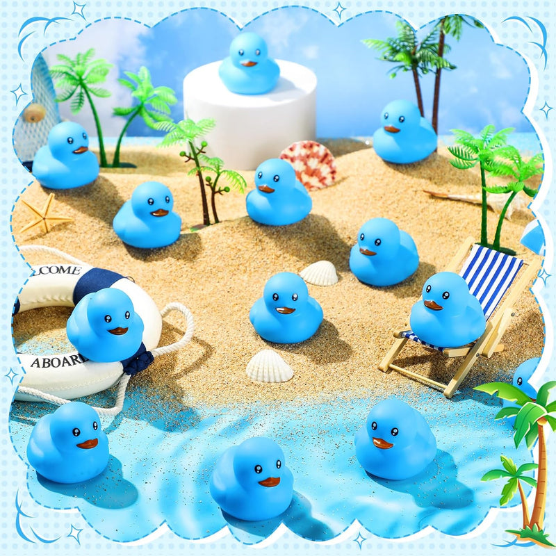 Hungdao 24 Pieces 2 Inch Mini Rubber Duck Bath Toys Squeaky Rubber Ducks Float Bathtub Ducks for Baby Shower Birthday Party Favors Classroom Carnival Prizes Car Decor Supplies (Blue)