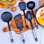 Royalford 5 Pieces Slotted Spatula - Solid Spoon - Pasta Spoon - Masher & Ladle - Silicone Utensil Kitchen Gadgets Set - Medium