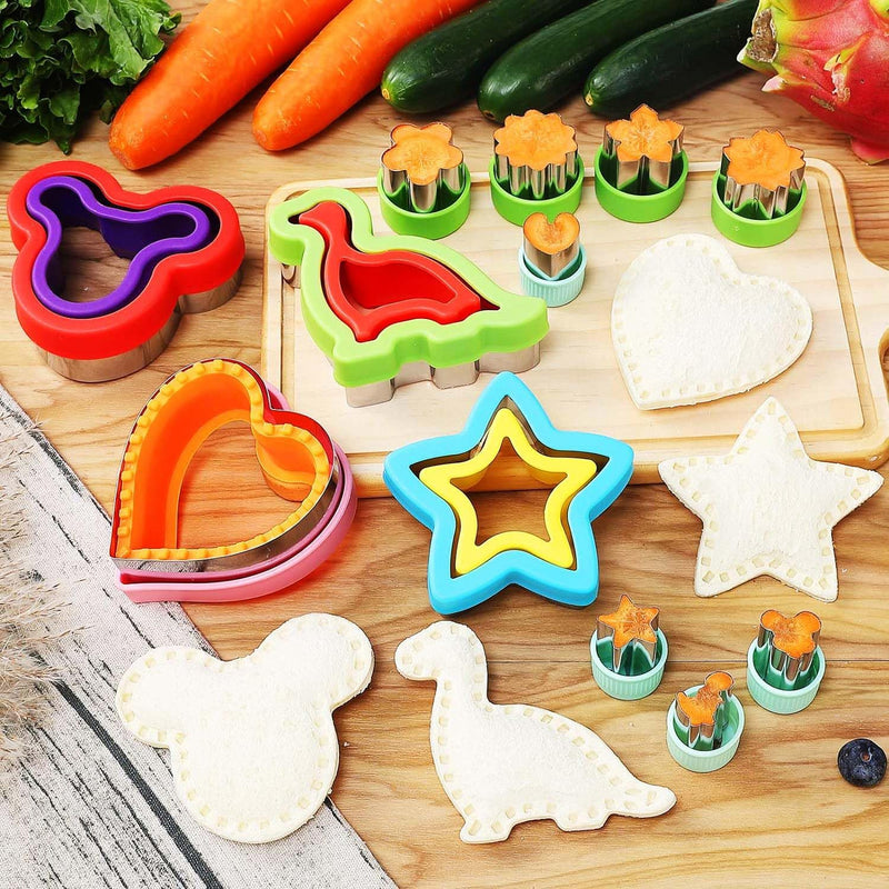 Sandwich Cutter and Sealer, Set of 12 Pastry Cookie Biscuits and Vegetable Cutters, Bread Decruster Maker for Kids in Dinosaur, Heart, Mouse, Star and Flower Shape