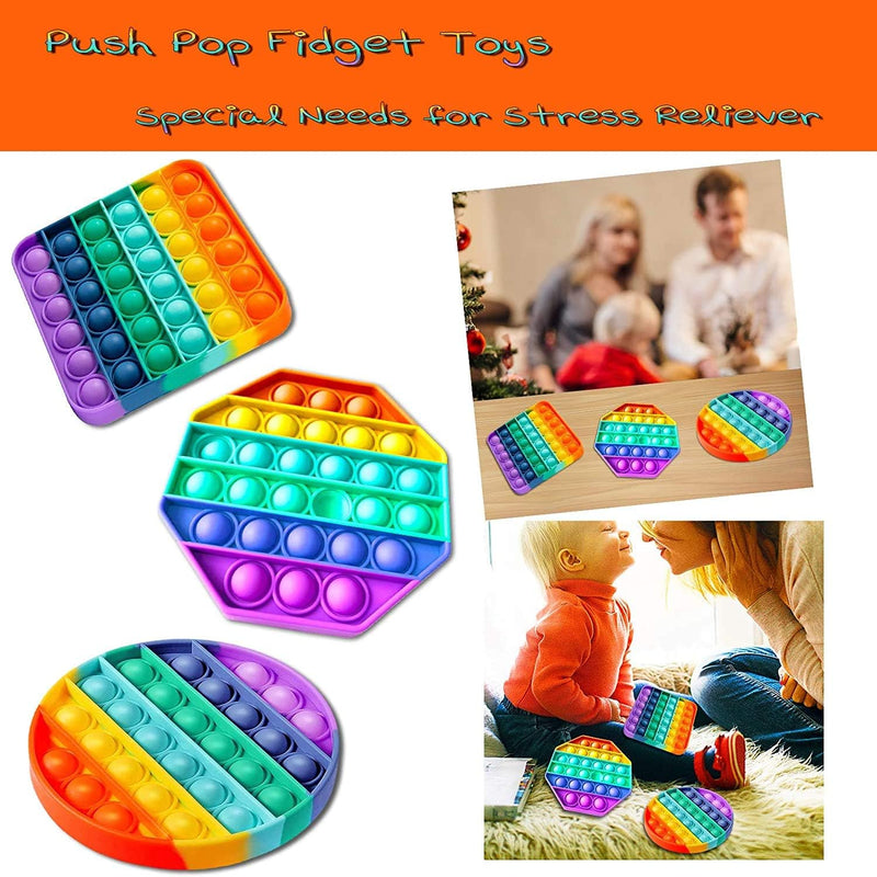 Coolbaby Push Bubbles Pop Fidget Sensory Toy,A Loud Side And A Quiet To Pop, Autism Adhd Special Needs Stress Reliever Silicone Squeeze Toy, ,RainbowStyle2