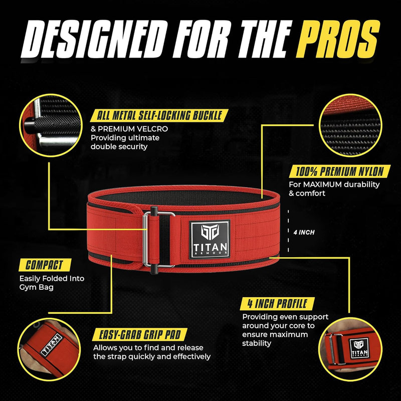 Titan Armour® Self-Locking Weight Lifting Belt | Weight Lifting Straps Included | Gym belt for Crossfit, Powerlifting, Deadlift, Olympic Lifts and Squats | For Men and Women | UK Brand