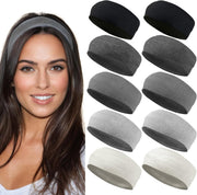 Styla Hair 10 Pack Stretch Headbands Non-Slip Head Wraps Great for Sports, Yoga, Pilates, Running, Gym, Workouts, Baseball, Casual Wear, Gifts & More - Black Grey