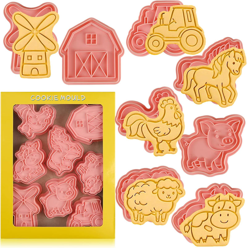 Sakolla (Set of 8) Christmas Cookie Cutters with Plunger Stamps Set, Gingerbread Boy/Girl Snowman Santa Claus Snowflake Christmas Tree Reindeer Cookie Cutters - Farm Cookie Cutters With Plunger Stamps
