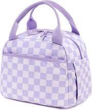 Lunch Bag for Women Men Cute Corduroy Lunch Tote Bags Reusable Insulated Lunch Box Large Capacity Reusable Insulated Cooler for Work Picnic or Travel (Corduroy strawberry) - Corduroy checkered purple