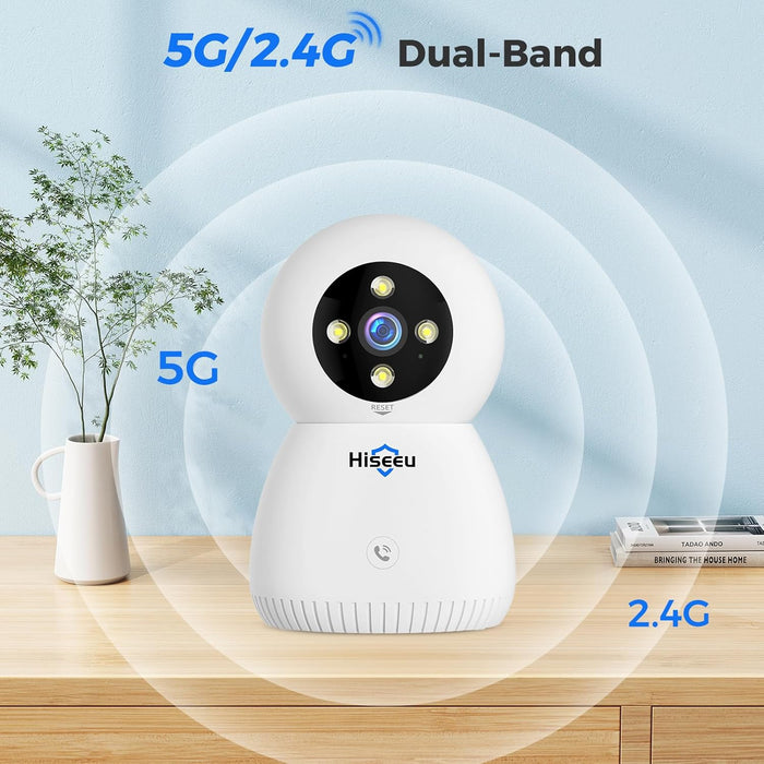Hiseeu Indoor Security Camera, 2.4G/5G 5MP Baby Monitor Pet Camera for Home Security, PTZ 360°, Auto Tracking, 2 Way Audio, Night Vision, PIR Detection, Local Storage…