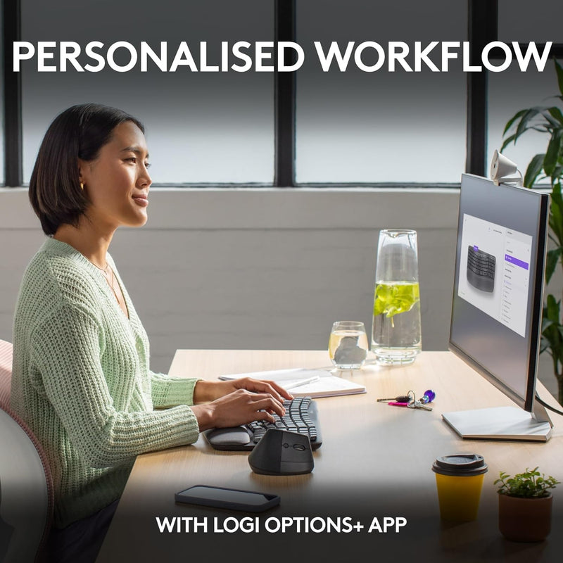 Logitech Wave Keys & Lift Vertical Mouse - Ergonomic Wireless Keyboard and Mouse Combo - with Cushioned Palm Rest, Easy-Switch, Bluetooth, for Multi-OS, Windows/Mac, US/INTL - Graphite