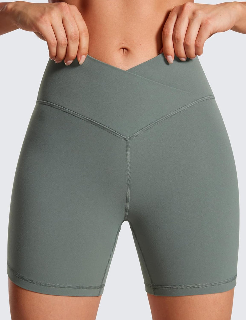 CRZ YOGA Womens Butterluxe Crossover Biker Shorts 5 Inches - Criss Cross High Waisted Workout Yoga Buttery Soft