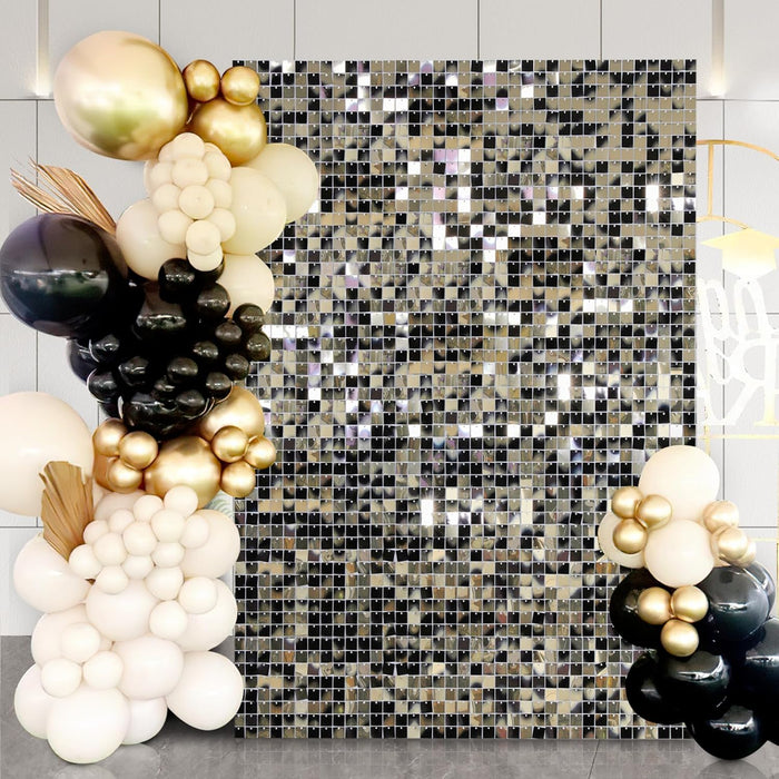 LuoluoHouse Shimmer Wall Panel Sequin Backdrop Panels 12 Packs-Iridescent Silver Backdrop for Graduation Anniversary Backdrop Wall Backdrops Engagement Decoration