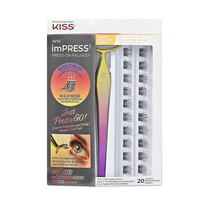 KISS imPRESS Press-On Falsies Eyelash Clusters Kit, Natural, Black, No Glue Needed, Fuss Free, Invisible Band, Natural, 24 Hours, No Damage, No Sticky Residue, Gorgeous, Quick & Easy | 20 Clusters