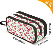 Mnsruu Cherries Leaves Pencil Case Large Capacity Pen Pouch Makeup Bag with 3 Compartments Pen Holder Organizer Stationery Bag for Girls Womens