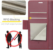 For Oppo A96 4G / A36 / A76 / K10 4G / Realme 9i 4G Leather Case RFID Blocking 3 Card Slot Mobile Cover - Red