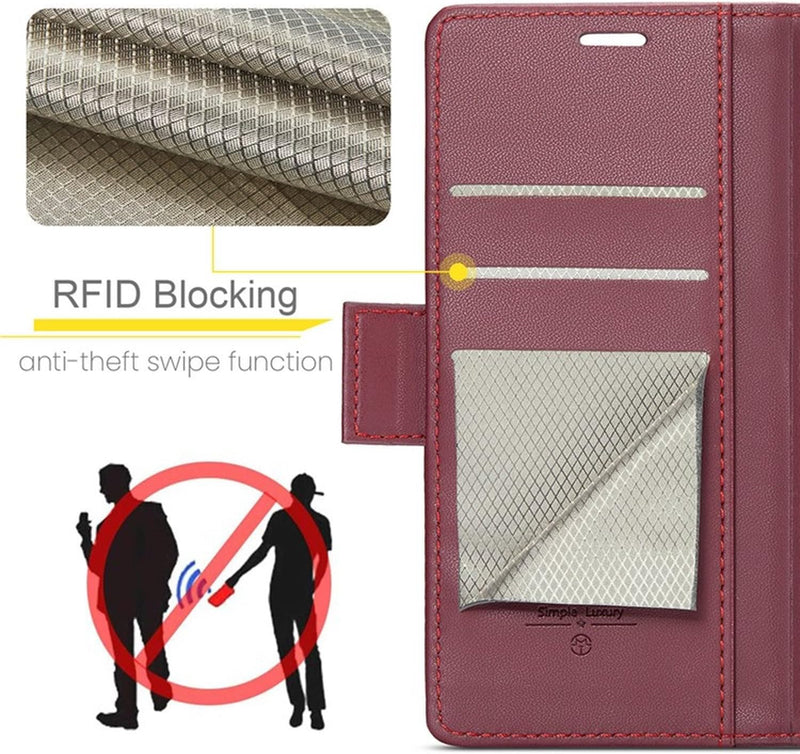 For Oppo A96 4G / A36 / A76 / K10 4G / Realme 9i 4G Leather Case RFID Blocking 3 Card Slot Mobile Cover - Red