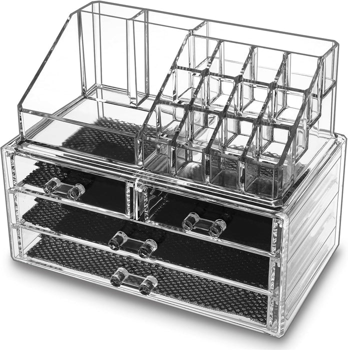 MOSIKER Acrylic Makeup Organizers and Storage with 4 Drawers,Clear Stackable Cosmetic Jewelry Accessories Holder