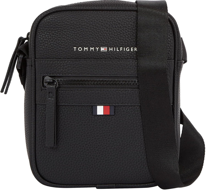 Tommy Hilfiger Men Essential PU Mini Reporter Shoulder Bag Small, Black (Black), One Size
