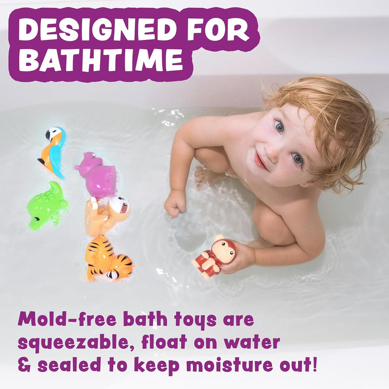 Tub Works® Savanna™ Mold Free Bath Toys, 6 Pack | Sealed, No Hole Bath Toys Design Keeps Moisture Out | Soft, Squeezable & Float on Water | Easy-Grip Baby & Toddler Bathtub Toys | Great Baby Pool Toys