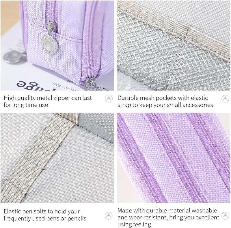 Pencil Case for Girls, Large Capacity Pencil Pouch 3 Compartment Pouch Pen Bag for School Teen Girl Boy Men Women (Purple)