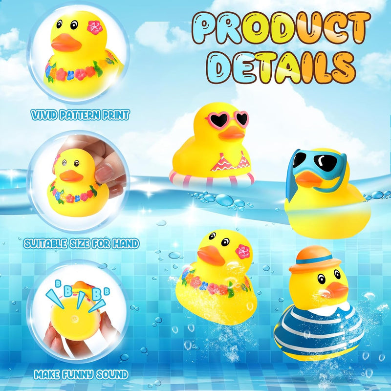 Honoson 36 Pcs Summer Beach Rubber Duckies Bulk Mini Rubber Duck Bath Toys Float Bathtub Ducky Cute Squeaky Rubber Ducky for Classroom Carnival Summer Birthday Baby Shower Party Favor