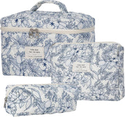 3 Pcs Cotton Quilted Makeup Bag Set,Floral Makeup Bag,Cute Makeup Bag,Travel Makeup Bag,Large Toiletry Cosmetic Bag Makeup Bag Organizer for Women Girls (H) - C
