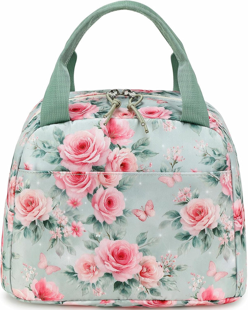 Lunch Bag for Women Men Cute Corduroy Lunch Tote Bags Reusable Insulated Lunch Box Large Capacity Reusable Insulated Cooler for Work Picnic or Travel (Corduroy strawberry) - Pink Rose Bow 282