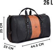 Vintage Faux-Leather 26L Medium Water Resistant Travel Duffle Bag/Gym Bag/Sports Duffle for Men/Women (Black)