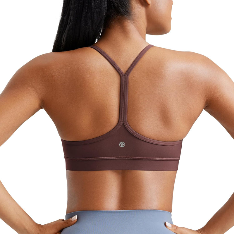 CRZ YOGA Y Back Sports Bra for Women - Padded Racerback Spaghetti Straps Thin Strap Low Impact Workout Yoga Bra