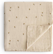 Organic Cotton Muslin Baby Blanket - Extra Soft Breathable Newborn Baby Blanket for Swaddling, Nursing & Cuddling - Pre-Washed for Delicate Skin Caramel Dots - Yellow Or Black