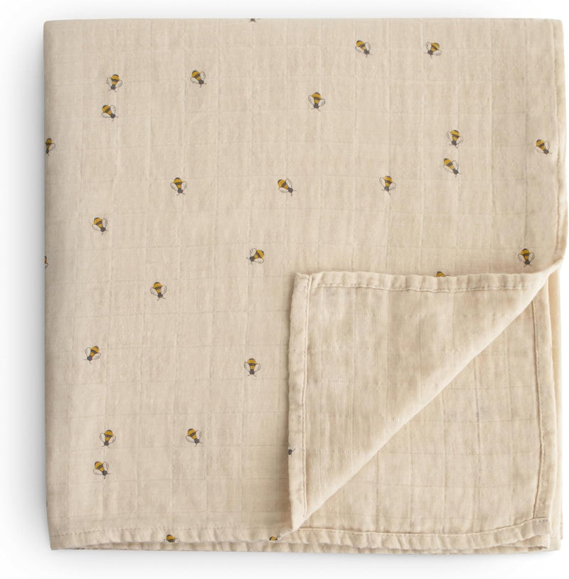 Organic Cotton Muslin Baby Blanket - Extra Soft Breathable Newborn Baby Blanket for Swaddling, Nursing & Cuddling - Pre-Washed for Delicate Skin Caramel Dots - Yellow Or Black