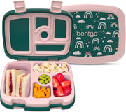 Bentgo Kids Prints Leak-Proof, 5-Compartment Bento-Style Kids Lunch Box - Ideal Portion Sizes for Ages 3 to 7 - BPA-Free, Dishwasher Safe, Food-Safe Materials (Dino Fossils) - Green Rainbow
