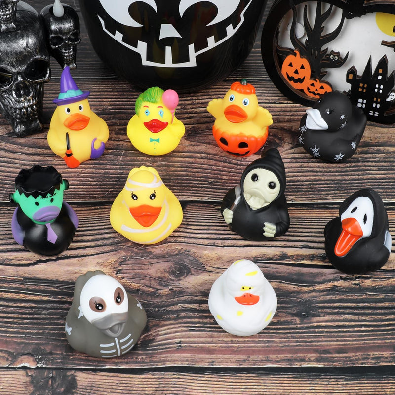 DERAYEE Bath Toy Baby, Rubber Duck, Rubber Bath Ducks, Rubber Ducks, Float and Squeak Mini Ducks Bath Toy for Children Shower, Birthday (Halloween Rubber Duck, 10 Pieces)