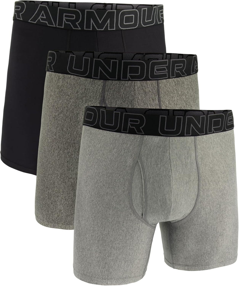 Mens Men's UA Performance Tech 6" 3-Pack Boxerjock Underwear (pack of 3) - Steel Full Heather / Castlerock Full Heather / Castlerock