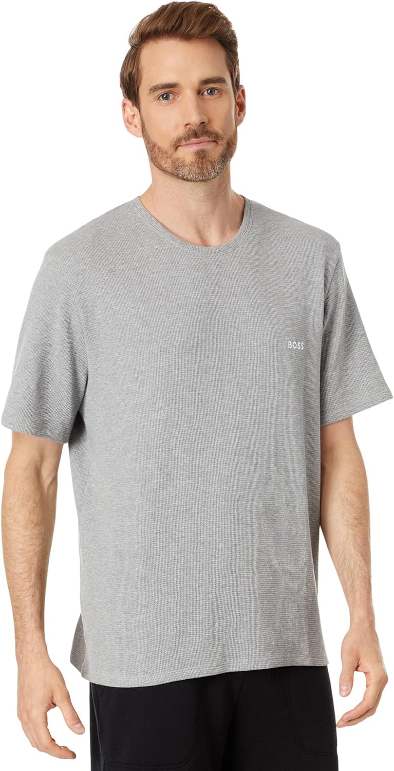 mens Waffle Contrast Logo Short-sleeve T-shirt Shirt - Light Cloud Grey