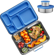 Bento Lunch Box for Kids: Leak-Resistant 304 Stainless Steel Lunch Boxs - 3-Compartments with Silicone Container - Bento Box for Ages 4-16 - for School, Picnics & Office (Pink) - Deep Blue
