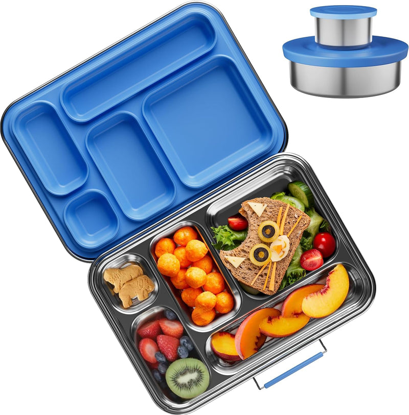 Bento Lunch Box for Kids: Leak-Resistant 304 Stainless Steel Lunch Boxs - 3-Compartments with Silicone Container - Bento Box for Ages 4-16 - for School, Picnics & Office (Pink) - Deep Blue