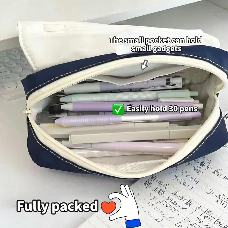 Cute Bow Pencil Case for Girls, Durable Single Compartment Stationery Organizer Pouch for School, Art, and Travel, with Small Pocket and Bonus Animal Erasers Ideal Gift for Students