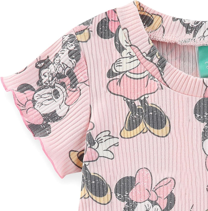 Disney Minnie Mouse Baby Girls 2 Piece Ribbed Top and Shorts Set for Newborn and Infants
