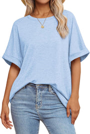 Womens Oversized T Shirts Loose Fit Crewneck Short Sleeve Summer Casual Blouse 2024 Y2K Tee Tops - Ice Blue