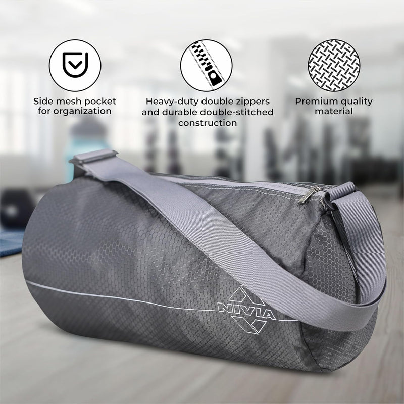 NIVIA Basic Duffle Polyester Bag/Gym Bags/Adjustable Shoulder Bag for Men/Duffle Gym Bags for Men (Grey)