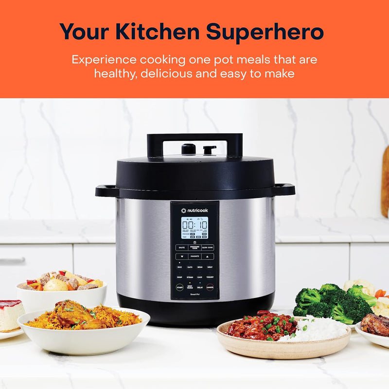 Nutricook Smart Pot 2 Rice Cooker, Steamer, Sauté Pot, Yogurt Maker & More,9 In 1 Electric Pressure Cooker, Slow Cooker,6 Liters, 12 Smart Programs With New Smart Lid