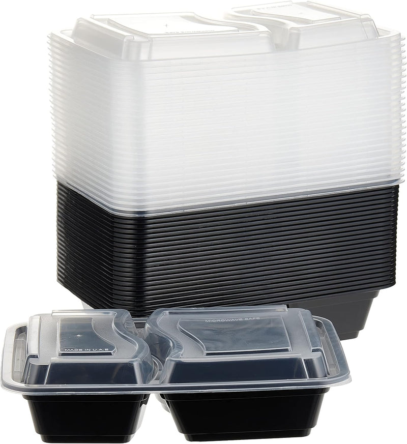 SNH Packing 24 Pieces Microwave Disposable Container With Lid Rectangular - 1 Compartment Meal Prep Container Set - Plastic Container For Kitchen Food Storage - Take Away Containers For Lunch Boxes - 2 Compartment