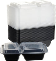 SNH Packing 24 Pieces Microwave Disposable Container With Lid Rectangular - 3 Compartment Meal Prep Container Set - Plastic Container For Kitchen Food Storage - Take Away Containers For Lunch Boxes - 2 Compartment