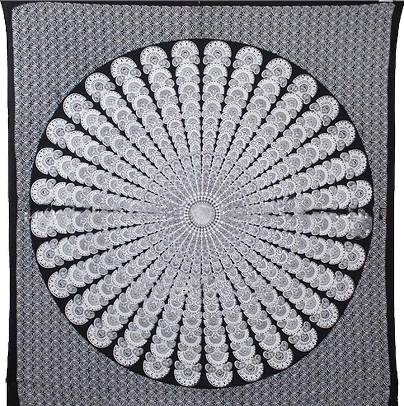 Bless International, Indian Wall Hanging Psychedelic Hippie Bohemian Peacock Mandala Tapestry Bed Sheet Gold Pink Blue King 225x265cm