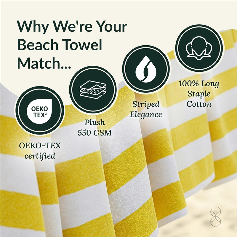 Cloud Scape Linen 2 Pcs Cabana Stripe Beach Towel Set, Oversized Soft Cotton Towel, Quick Dry and Highly Absorbent, Perfect for Beach, Picnic and Fitness, 76x152 cm, Blue