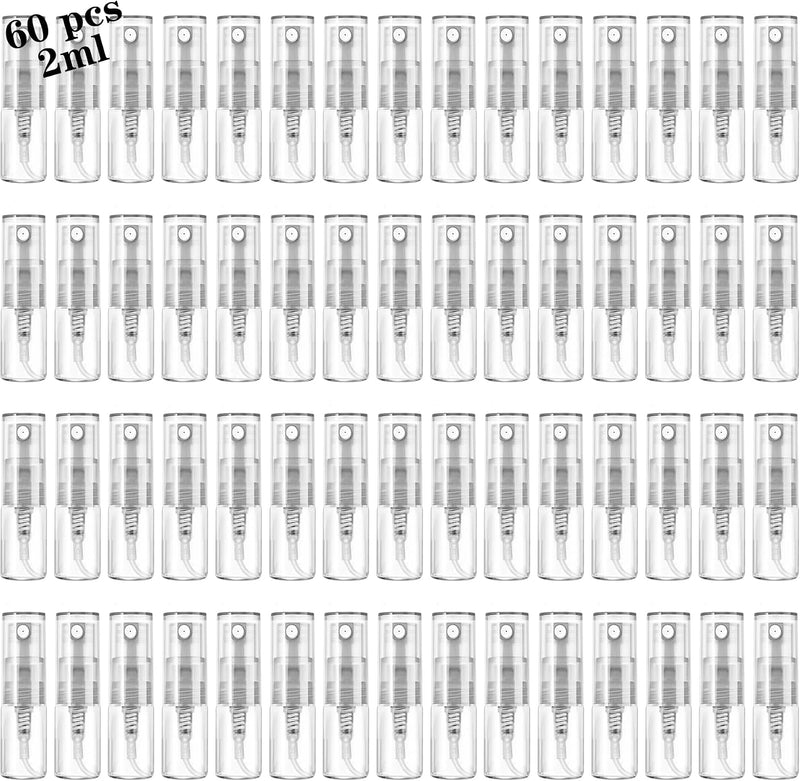 Mini Spray Bottle 10ml, Refillable Glass Spray Bottle, Glass Bottle Atomizer, Perfume Mouthwash Atomizer for Cleaning Refillable Container for Travel, Essential Oils, Perfume 40 Pcs, 10ml - 60PCS,2ML