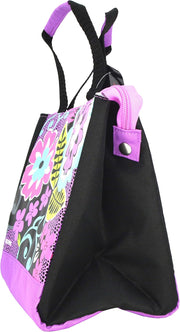 Lunch Bag for School Kids - Black Floral Bag Temperature Retention Performance Comfortable, Padded Carrying Handle Zippered Opening For Easy Access 3 Years+